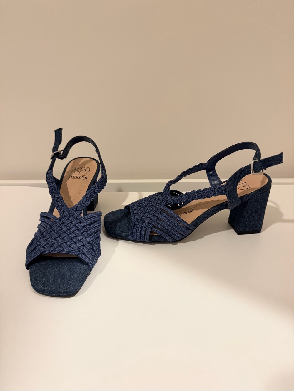 Denim blocked heel sandals